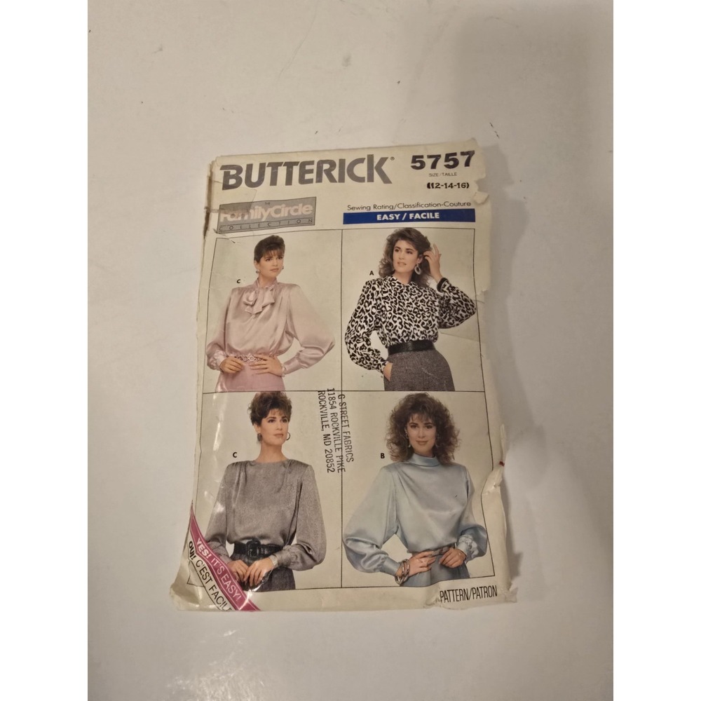 Butterick 5757 Blouse Pattern Vintage Size 12-14-16 Family Circle Collectionโ